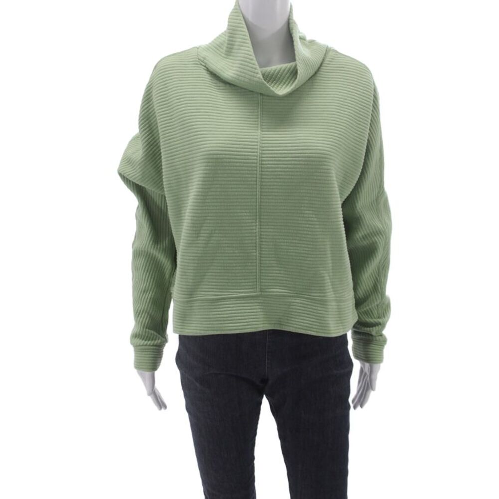 Zella Womens Green Striped Cowl Neck Pullover Long Sleeve Athleisure Size M